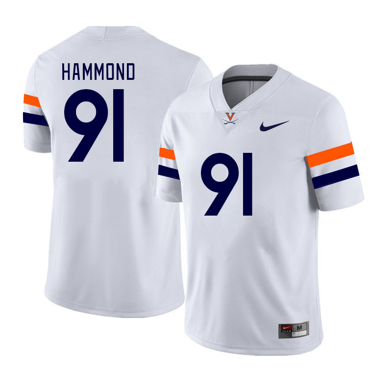 Men #91 Jason Hammond Virginia Cavaliers College Football Jerseys Stitched Sale-White - Click Image to Close